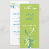 Kaart Groen, Blauw en Wit Floral Menu (Voorkant / Achterkant)