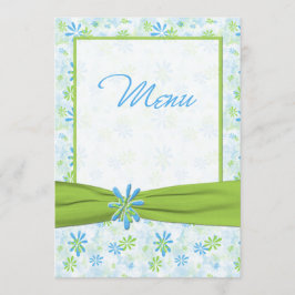 Kaart Groen, Blauw en Wit Floral Wedding Menu