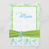 Kaart Groen, Blauw en Wit Floral Wedding Menu (Voorkant)