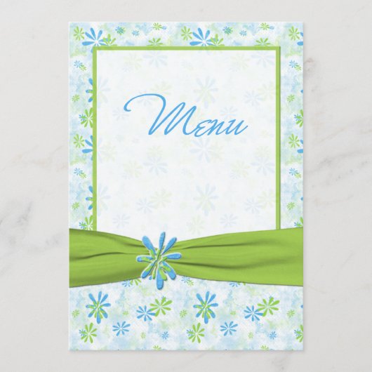 Kaart Groen, Blauw en Wit Floral Wedding Menu (Voorkant)
