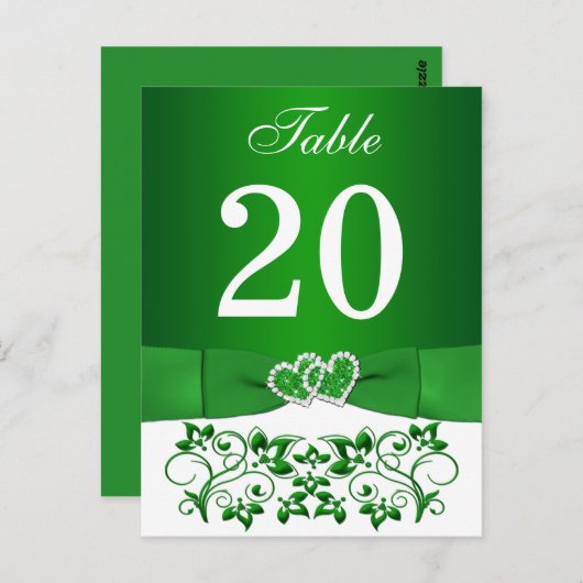 Kaart groen, wit Floral Table Number (Voorkant / Achterkant)