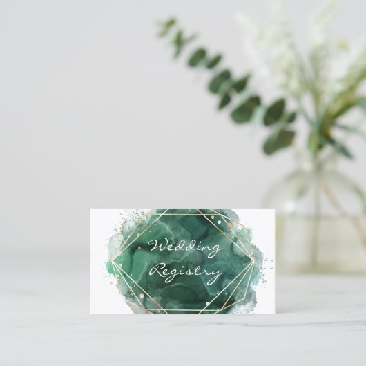 Kaart Groene Gold Paint Wedding Registry Enclosure Visitekaartje (Staand voorkant)