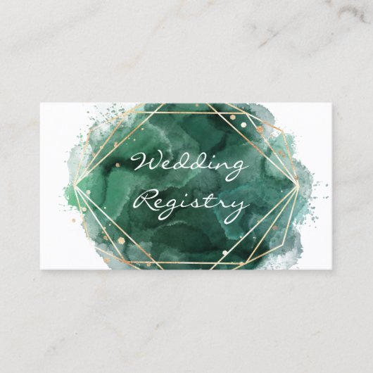 Kaart Groene Gold Paint Wedding Registry Enclosure Visitekaartje (Voorkant)
