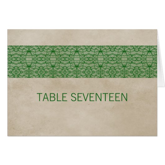 Kaart Groene Rustic Lace Table Number (Voorkant Horizontaal)