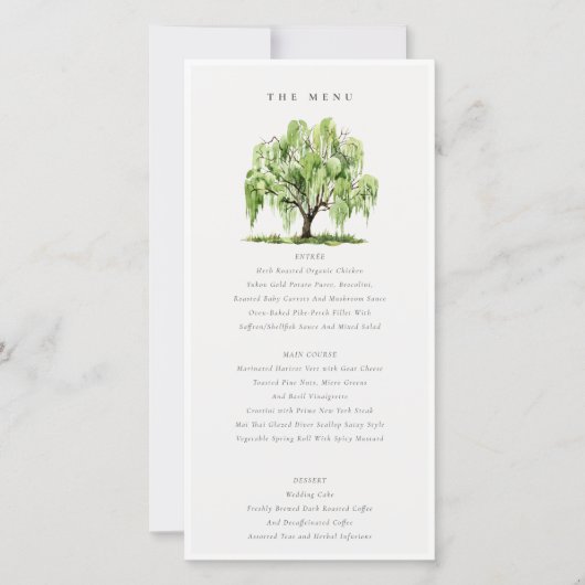 Kaart Groene Waterverf Willow Tree Wedding Menu (Voorkant)