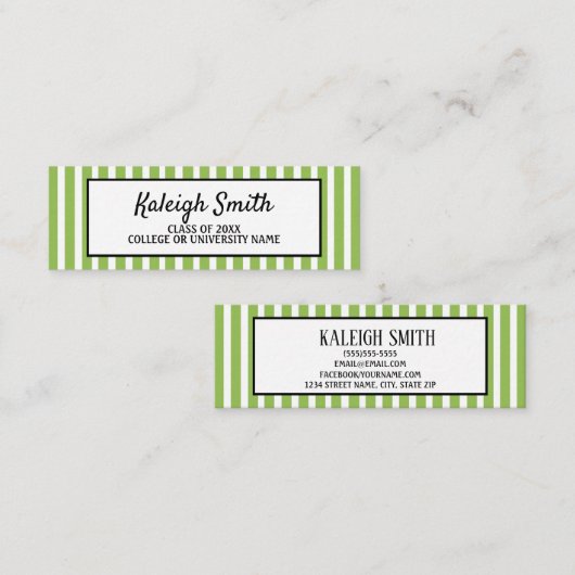 Kaart Groene witte streped Afstuderen invoegen Contactkaartje (Voorkant / Achterkant)
