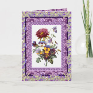 Kaart Groet Vintage Bloem Mauve Bloemen