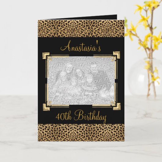 Kaart Groeten Zwart Dierenprint Evenement Foto (Gele Bloem)