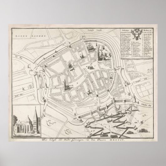  kaart Groningen Nederland (1594) Poster (Voorkant)