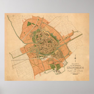 kaart Groningen Nederland (1903) Poster