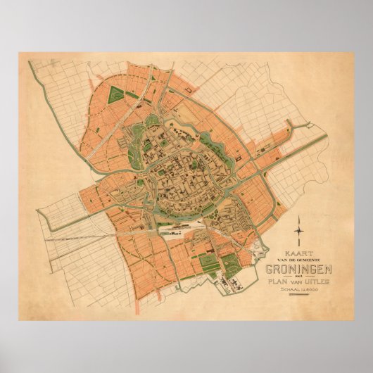  kaart Groningen Nederland (1903) Poster (Voorkant)