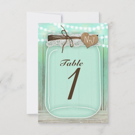Kaart groot Mason Jar & Lights Mint Table Number (Voorkant)