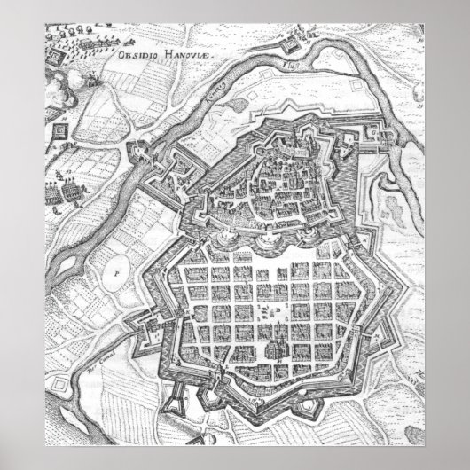 Kaart Hanau, 1636 Poster (Voorkant)
