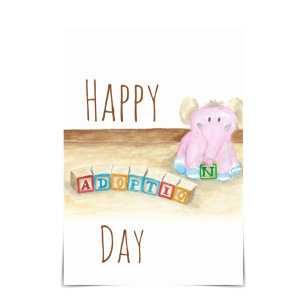 kaart "Happy Adoption Day" Elephant Waterverf