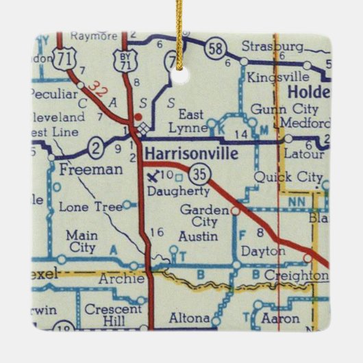  kaart Harrisonville MO Keramisch Ornament (Achterkant)