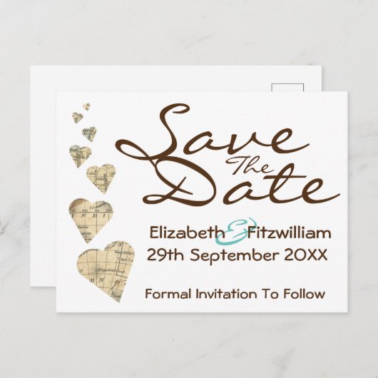 Kaart Hart Save the Date Briefkaart (Voorkant / Achterkant)