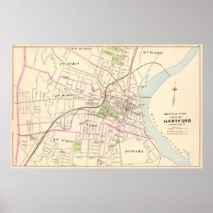  kaart Hartford Connecticut (1893) Poster