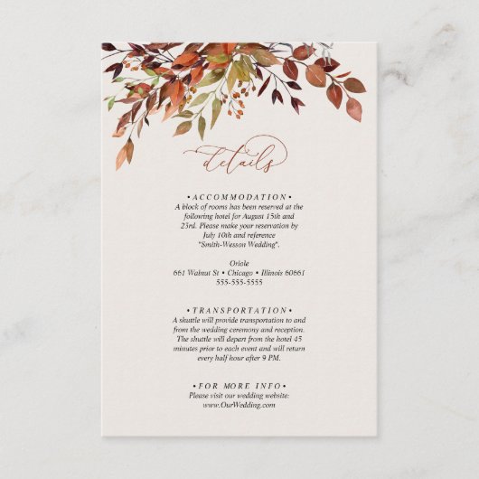 Kaart herfst Details bruiloft behuizing (Voorkant)