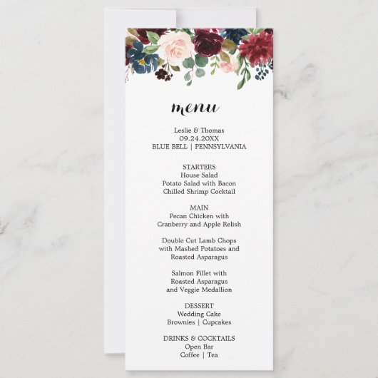 Kaart herfst Rustic Dazzling Burgundy Dinner Menu (Voorkant)