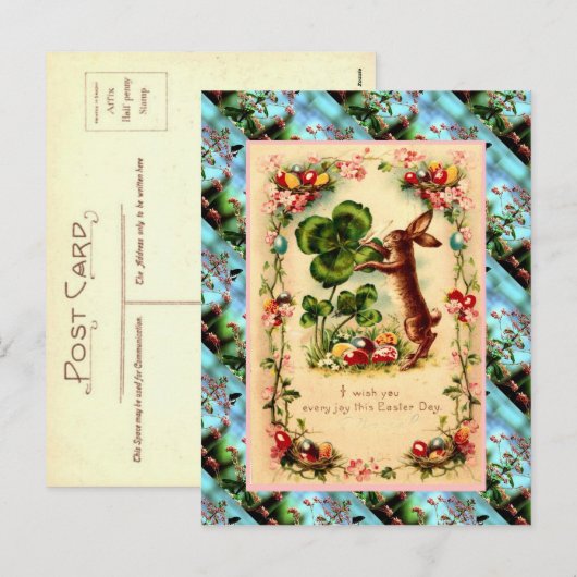 Kaart, het Konijn en de klaver van Pasen van de Feestdagenkaart (Voorkant / Achterkant)