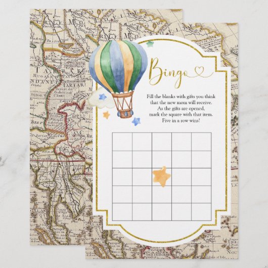  kaart Hete Luchtballon Baby shower Bingo (Voorkant / Achterkant)