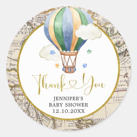  kaart Hete Luchtballon Baby shower Dank u Ronde Sticker (Voorkant)