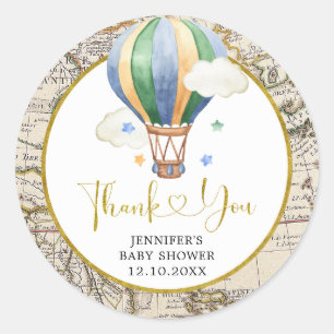  kaart Hete Luchtballon Baby shower Dank u Ronde Sticker