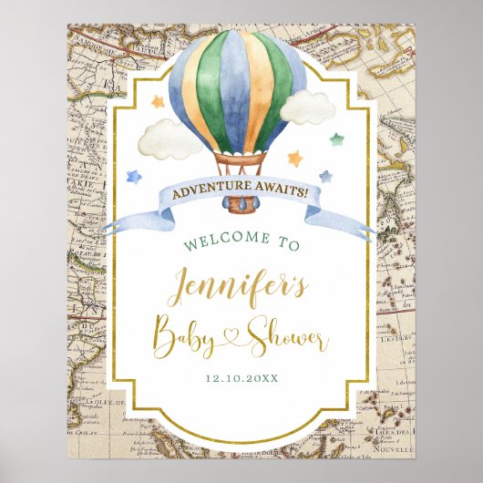  kaart Hete Luchtballon Baby shower Welkom Poster (Voorkant)