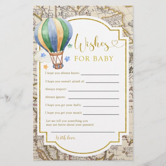  Kaart Hete Luchtballon Douche Wishes voor Baby (Voorkant)