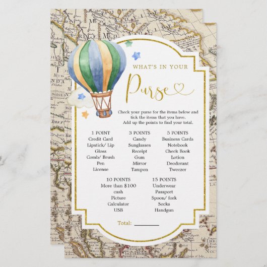  kaart Hete Luchtballon Wat in uw tas (Voorkant / Achterkant)