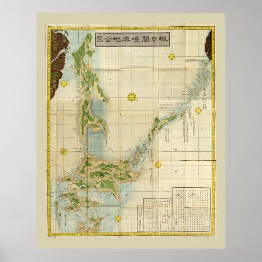 Kaart Hokkaido, Sakhalin & Kuril Islands (1854) Poster (Voorkant)