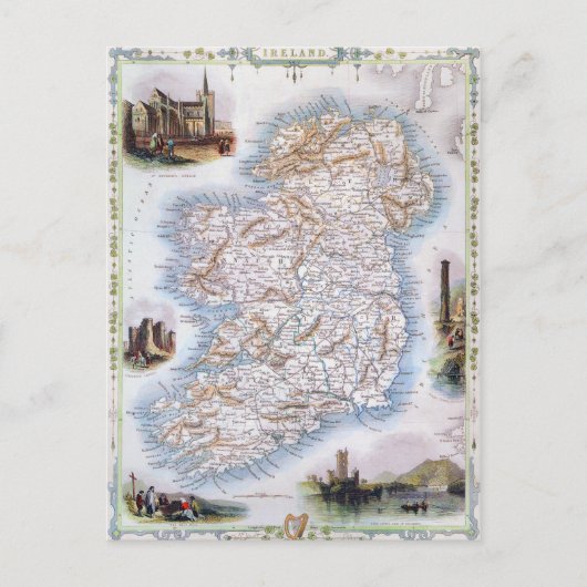Kaart: Ierland, 1851 Briefkaart (Voorkant)