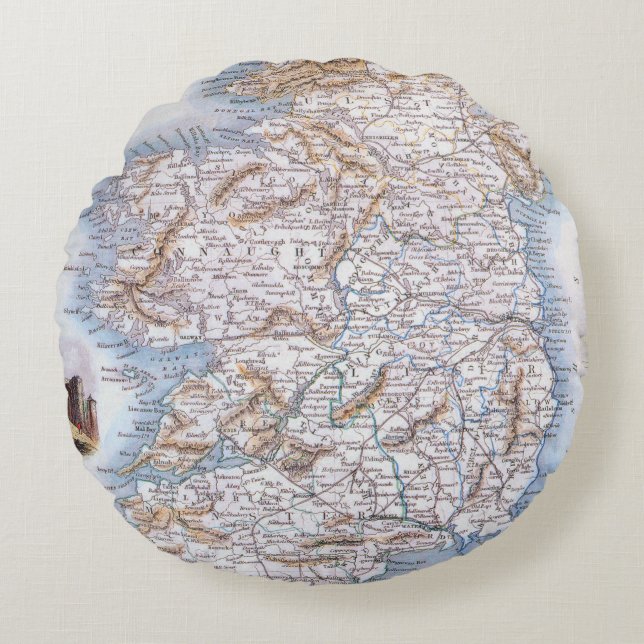 Kaart: Ierland, 1851 Rond Kussen (Voorkant)