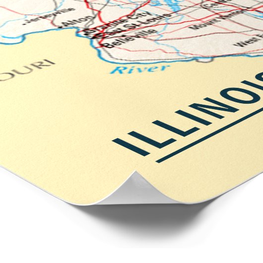 Kaart Illinois Travel Destination for Home of Kant Poster (Hoek)