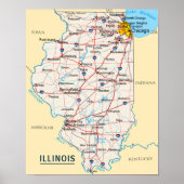 Kaart Illinois Travel Destination for Home of Kant Poster (Voorkant)