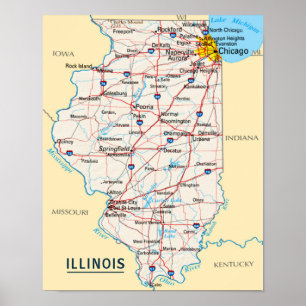 Kaart Illinois Travel Destination for Home of Kant Poster