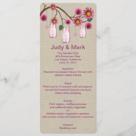 Kaart in het menu Burlap Rustic Pink Mason Jars