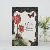 Kaart in het menu Dinner - Zwart Cream Red Tulip D (Staand voorkant)