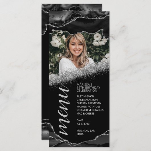 Kaart in het menu Photo Black en Silver Agate (Voorkant / Achterkant)