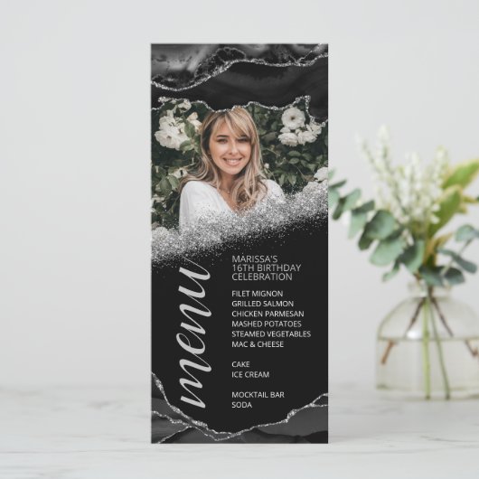 Kaart in het menu Photo Black en Silver Agate (Staand voorkant)