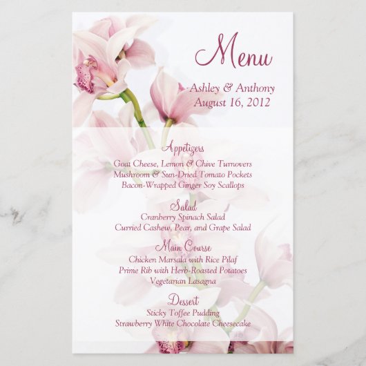 Kaart in het menu Pink Cymbidium Orchid Floral Wed (Voorkant)