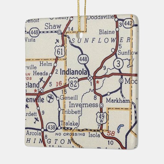  kaart Indianola MS Keramisch Ornament (Links)