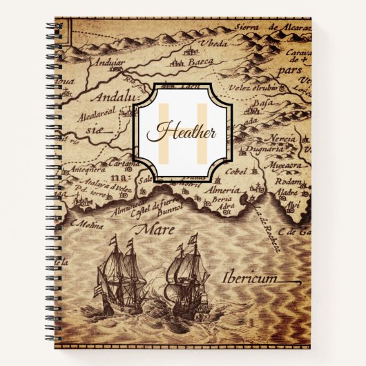 kaart Initiaal Letter Monogram Naam Aangepast Notitieboek (Voorkant)