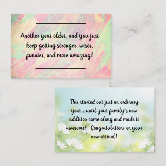 Kaart insert -Verjaardag Groeten! Visitekaartje (Voorkant / Achterkant)