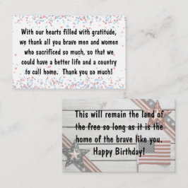 Kaart insert - Veterans Day / Patiotic Birthday Visitekaartje