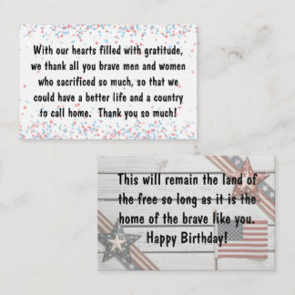 Kaart insert - Veterans Day / Patiotic Birthday Visitekaartje