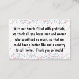 Kaart insert - Veterans Day / Patiotic Birthday Visitekaartje