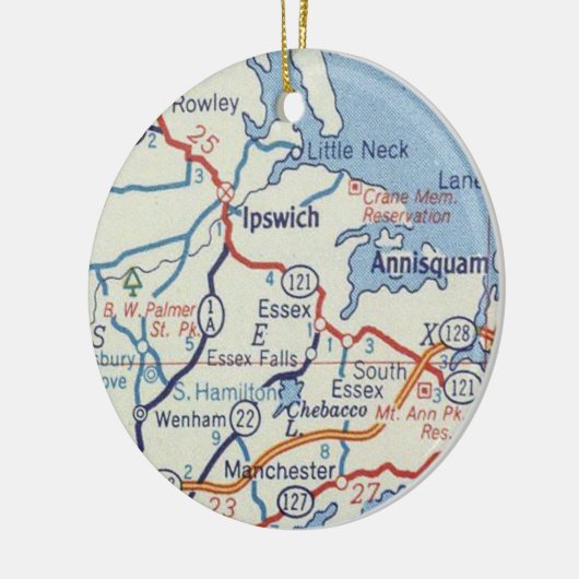 kaart Ipswich MA Keramisch Ornament (Links)