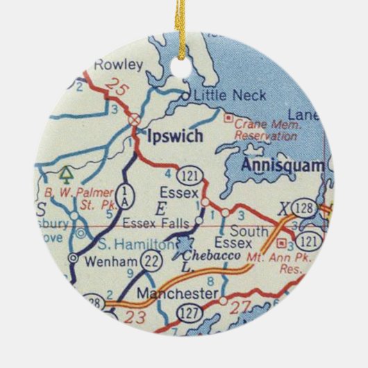  kaart Ipswich MA Keramisch Ornament (Achterkant)