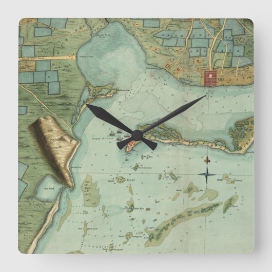 KAART: JAMAICA, 1756 VIERKANTE KLOK (Voorkant)